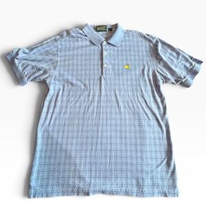 Masters Collection Blue Grid Check Pima Cotton Golf Polo Shirt Mens Large